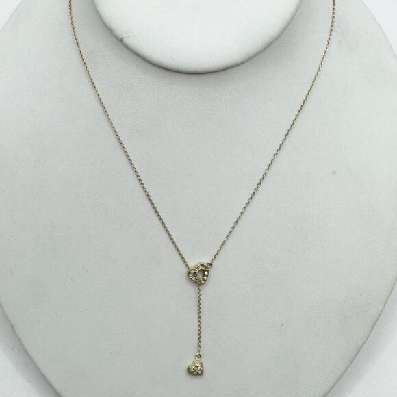 Vintage Monet Y Drop Heart Pendant Necklace Rhinestone Signed Love Jewelry 18” - Picture 4 of 8